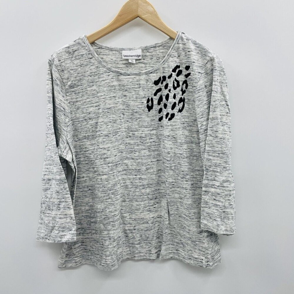 Breckenridge Womens Size XL 3/4 Sleeve Striped Tee with Velour Animal Print 2193